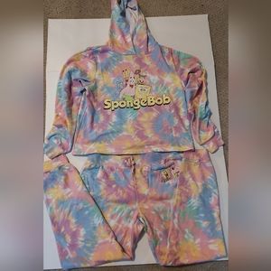 Kids XL tye dyed SpongeBob SquarePants sweat suit set.